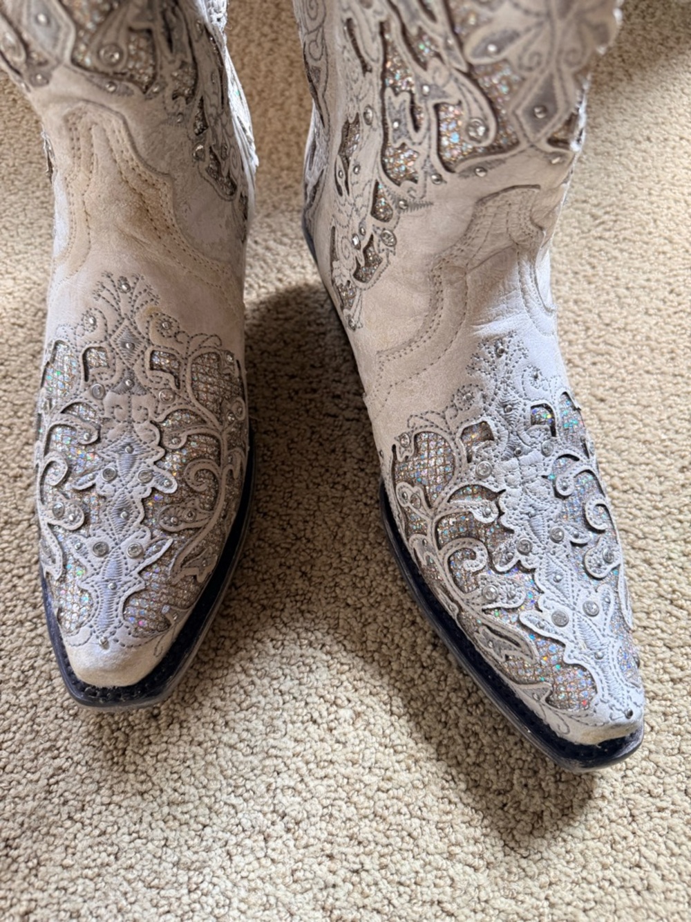 Corral Womens Glittered Inlay Western Wedding Boots Sz 9